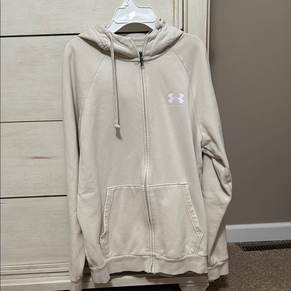 Under Armour Light Tan Full-Zip Hoodie, size small adult